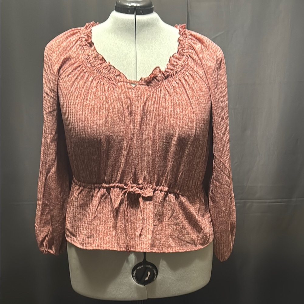 Universal Thread Mauve Pink Balloon Sleeve Peplum Blouse | Floral Tie Waist XL